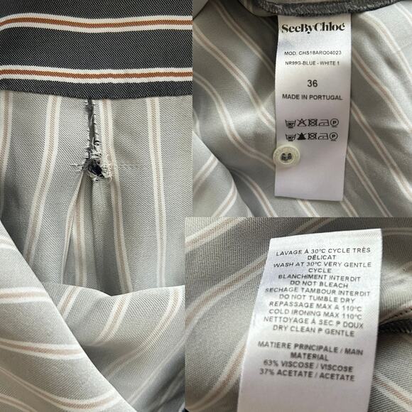 See by Chloé Striped Shirt Dress – Size 36 (US 4) – Neck Tie & Asymmetrical Hem - Picture 9 of 9